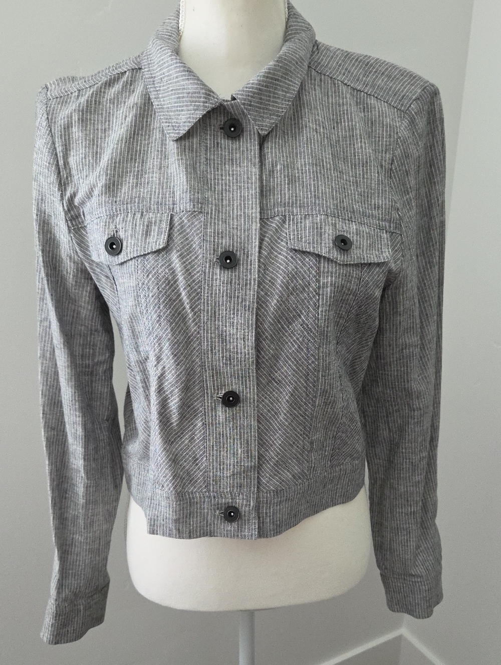 1. State Gray and White Pinstripe Cropped Shacket